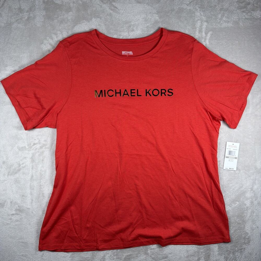 Michael Kors Womens 1X Logo Tshirt Short Sleeve Red/Orange Color